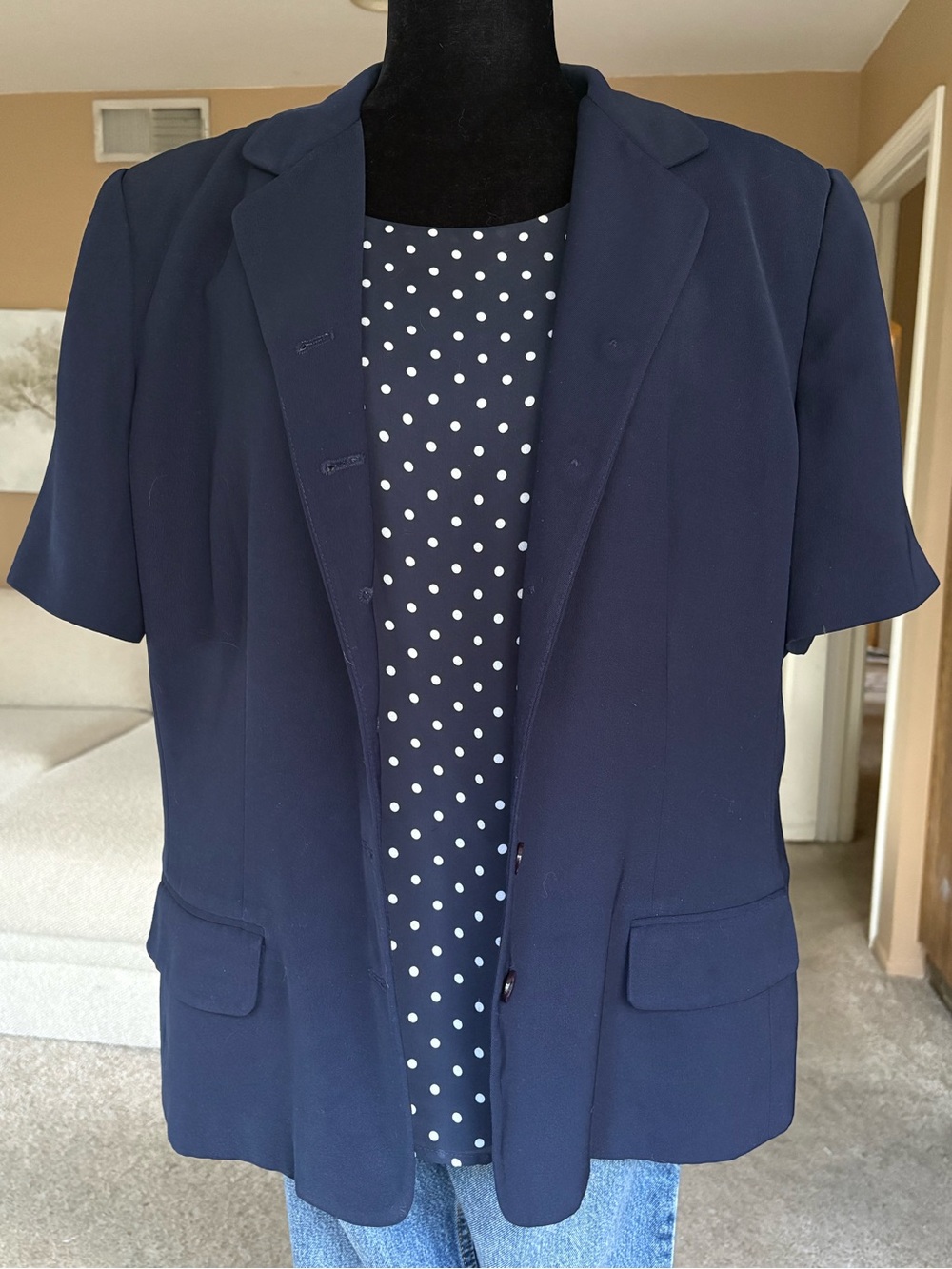 Navy Short-Sleeve Blazer Jacket - Women